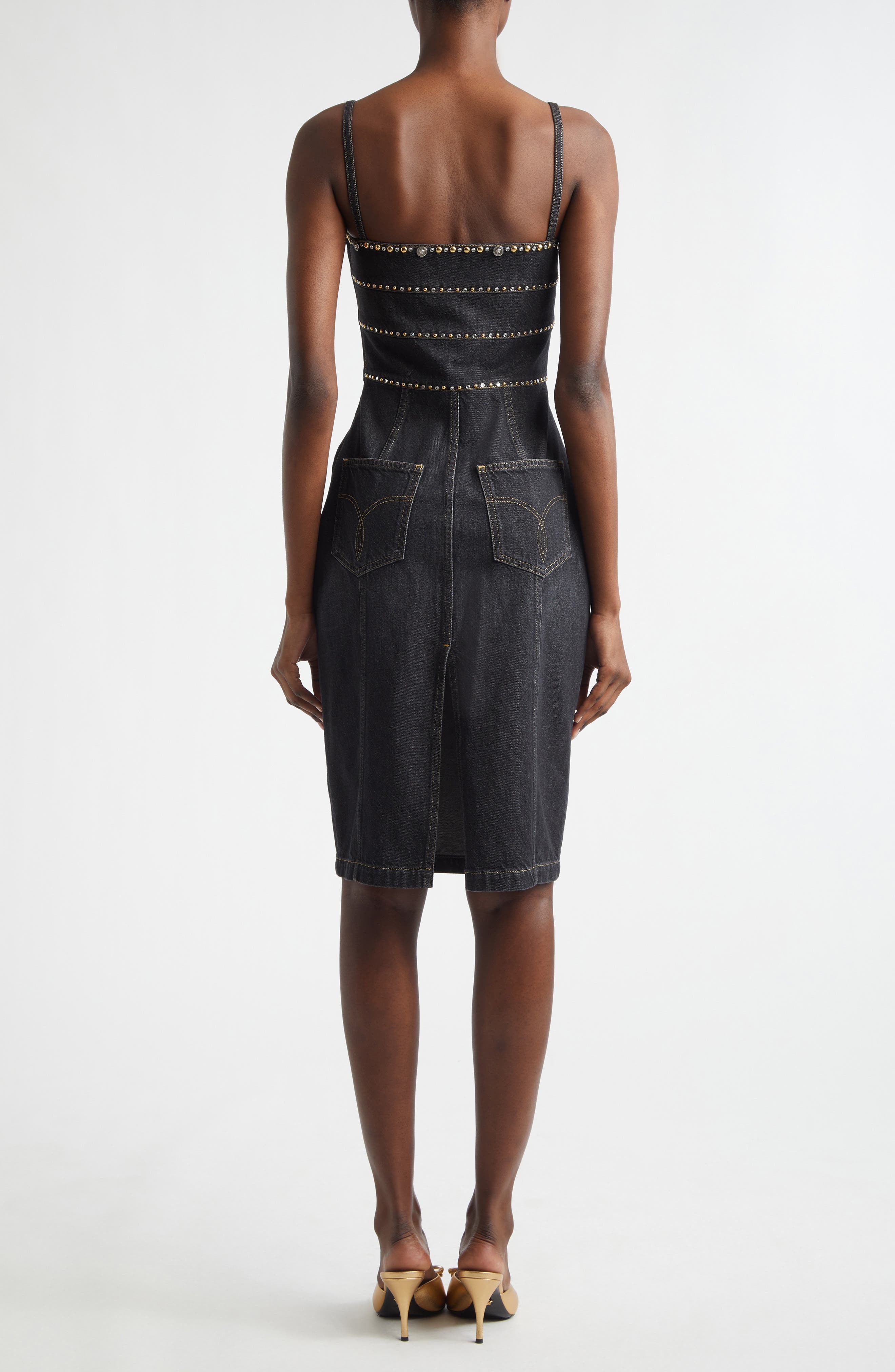 Studded Fitted Denim Dress - image 2