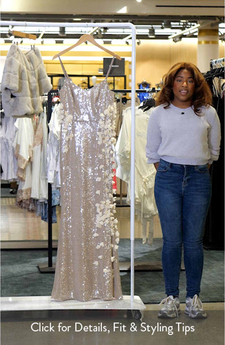 Giovanna Floral Appliqué Sequin Gown, sales video thumbnail