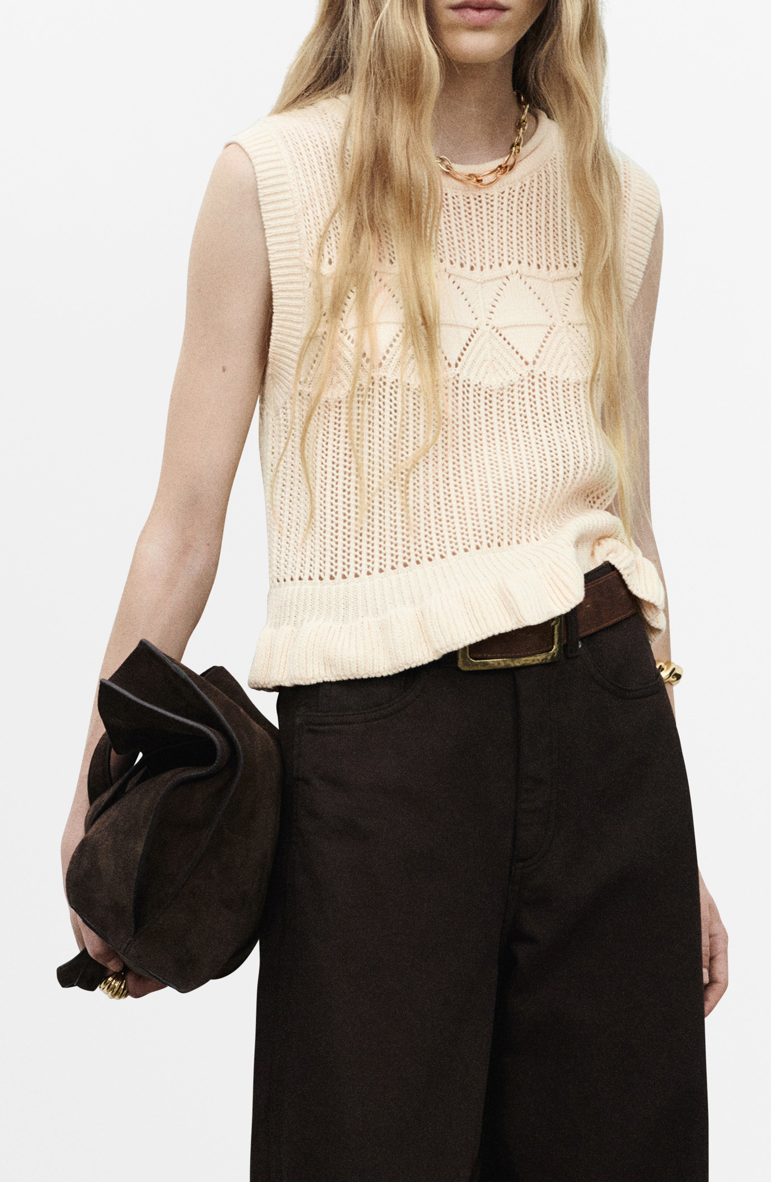 MANGO Ruffle Open Stitch Sweater Vest