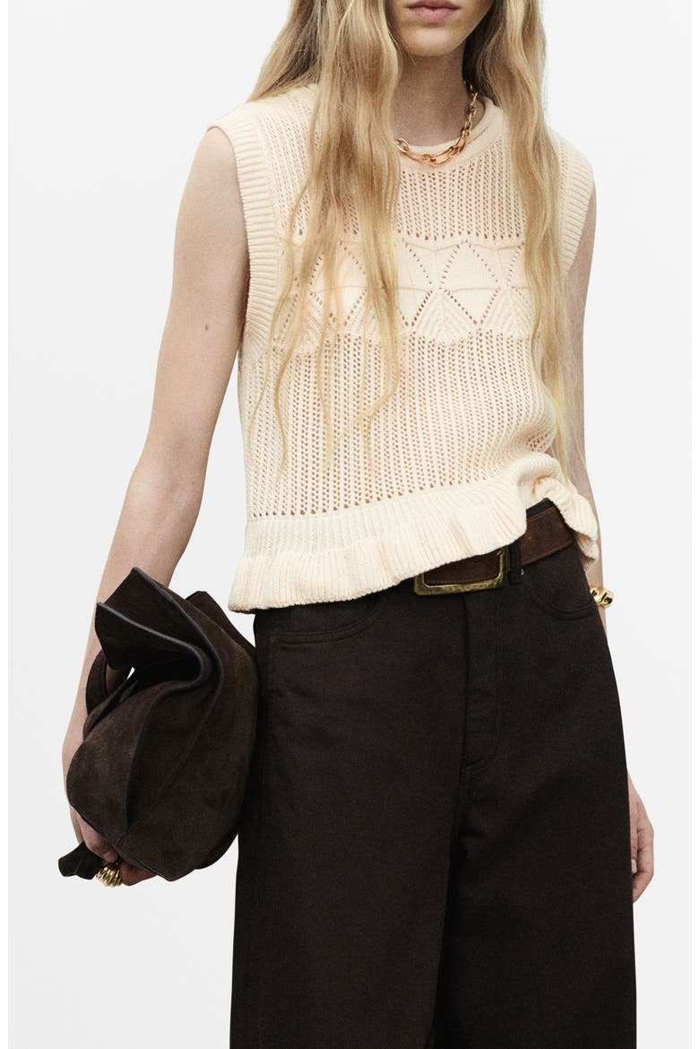 Ruffle Open Stitch Sweater Vest, Main, color, ECRU
