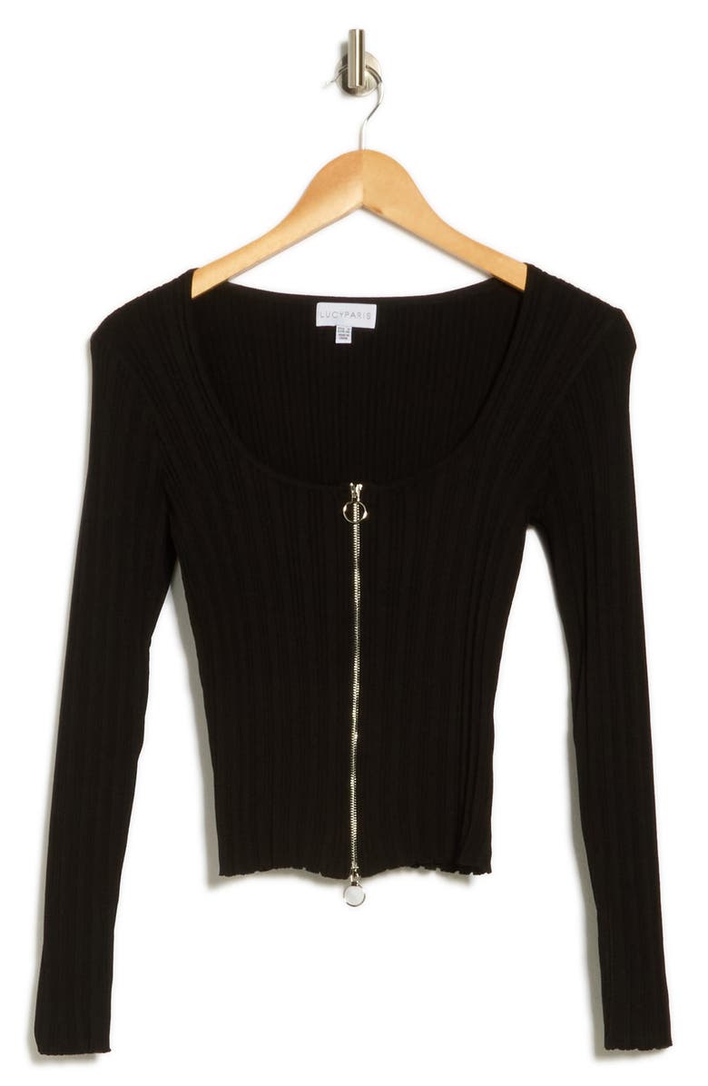 Lucy Paris Wina Zip Front Rib Top, Alternate, color, Black