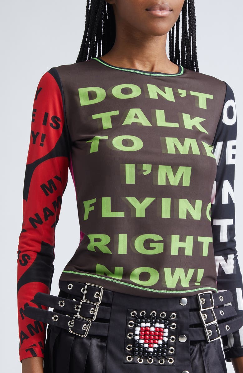 Chopova Lowena Don't Talk to Me Long Sleeve Mesh Top, Alternate, color, Black Multi