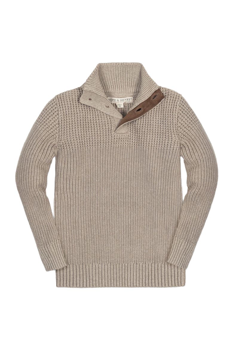 Boys' Organic Mix Stitch Mock Neck Sweater with Elbow Patches, Kids, Alternate, color, Taupe Marl Mix Stitch