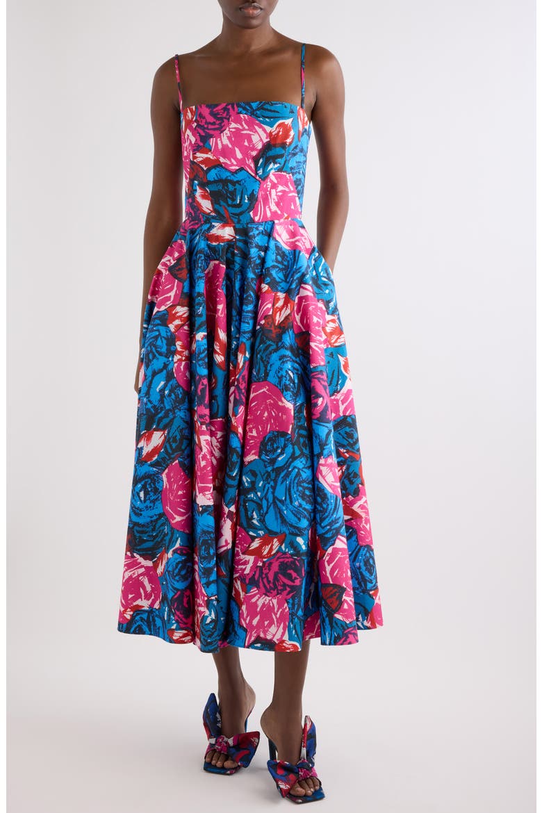 Sliced A-Line Cotton Poplin Midi Dress, Main, color, ROYAL BLUE