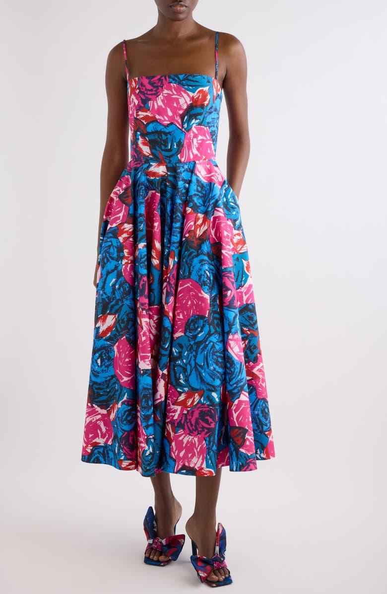 Givenchy Sliced A-Line Cotton Poplin Midi Dress, Main, color, Royal Blue