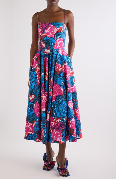 Sliced A-Line Cotton Poplin Midi Dress
