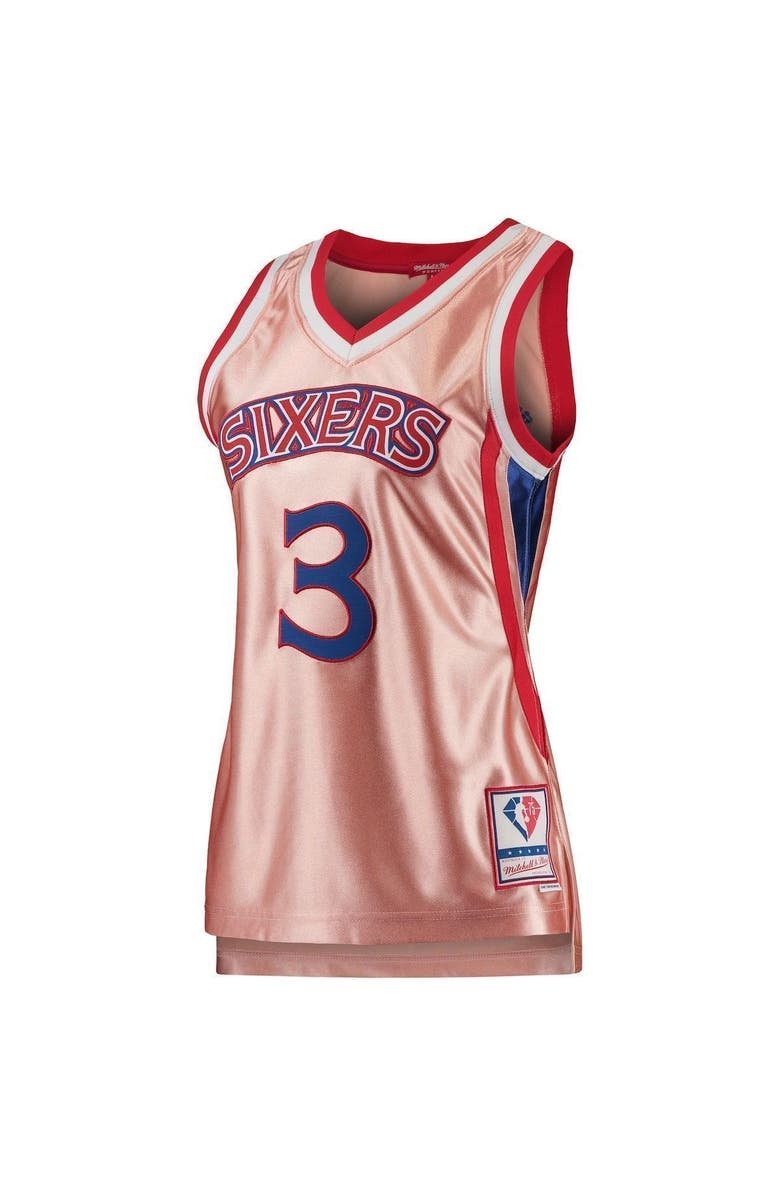 Mitchell & Ness Women's Mitchell & Ness Allen Iverson Pink Philadelphia 76ers 75th Anniversary Rose Gold 1996 Swingman Jersey, Alternate, color, 