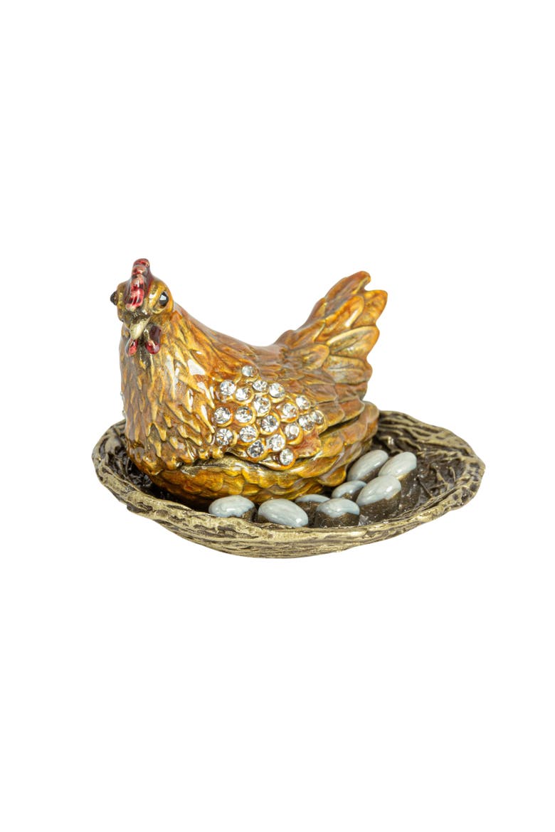 Jeweled Hen Trinket Box, Multicolor, Main, color, Gold