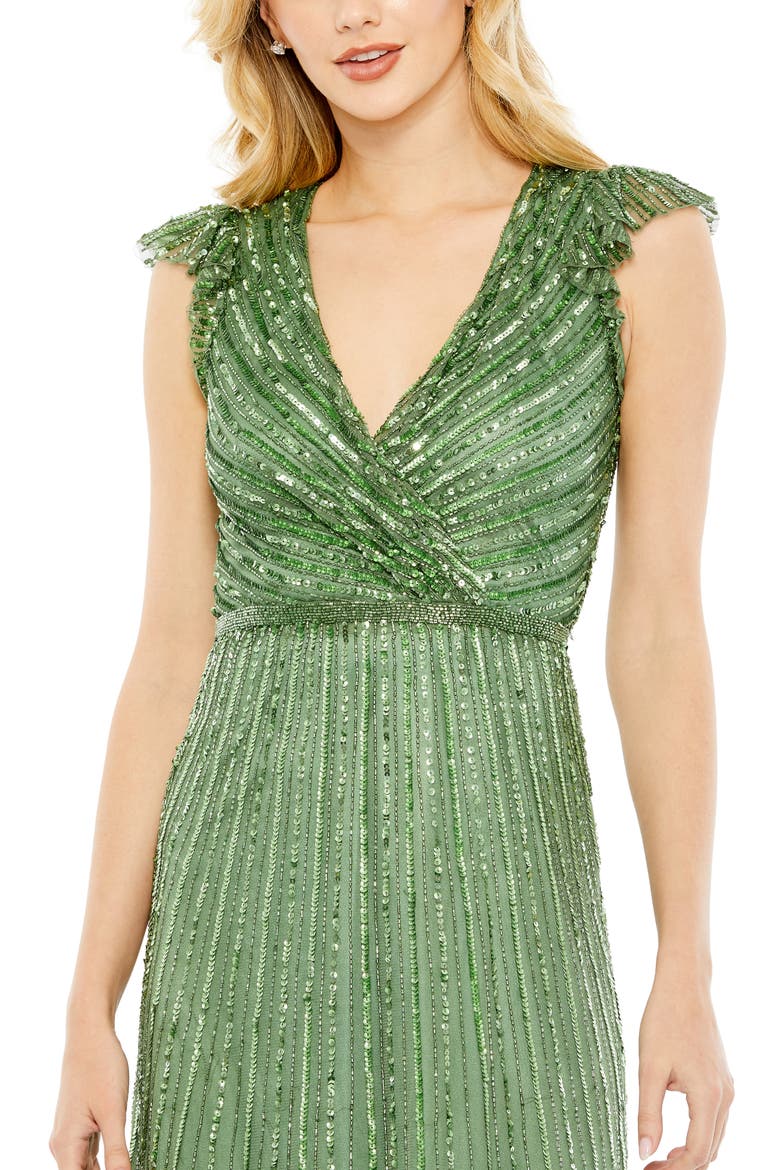 Women's Sequined Wrap Over Cap Sleeve Ruffle Hem Dress, Alternate, color, SAGE