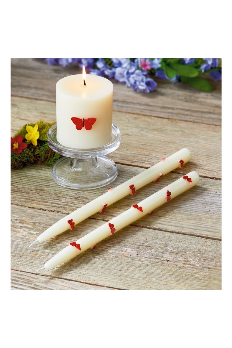 Garden Butterfly Hand Painted Taper Candles - White, Alternate, color, White