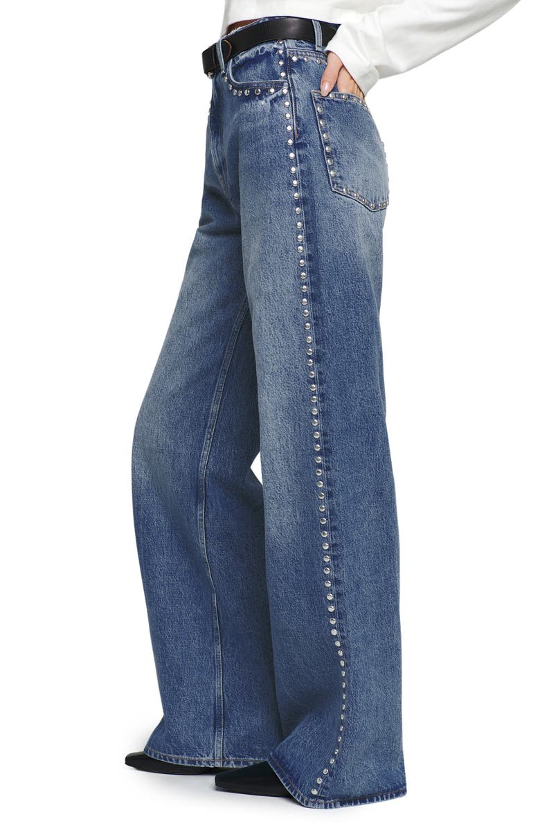 Reformation Cary Studded High Waist Slouchy Wide Leg Jeans, Alternate, color, Chesapeake Studded