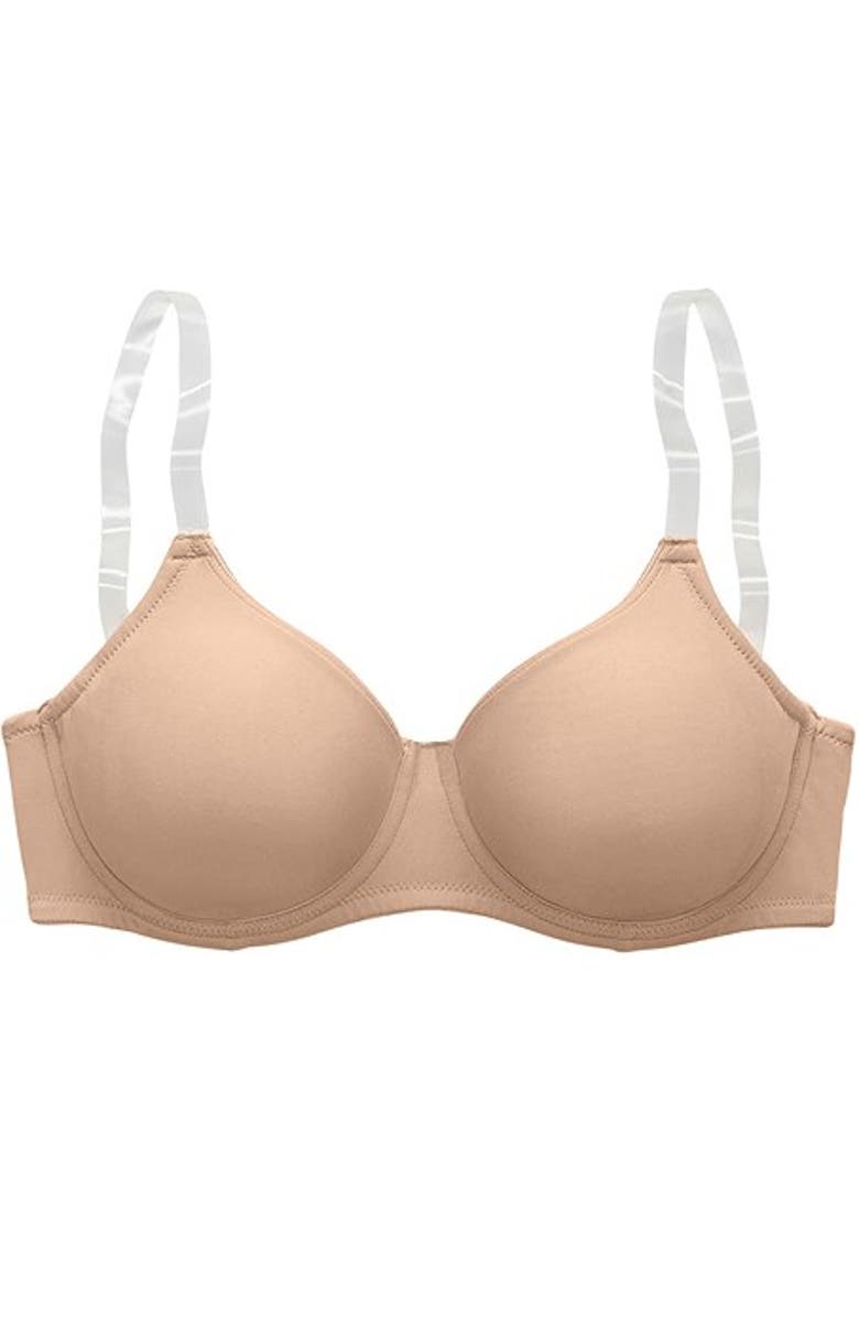 LASCANA Clear Strap Underwire T-Shirt Bra Size 44D, Alternate, color, Toffee