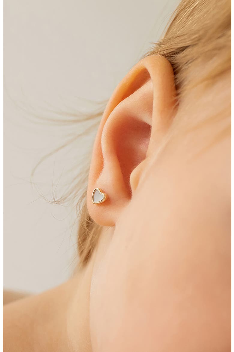 14k Mother of Pearl Heart Earrings, Alternate, color, White
