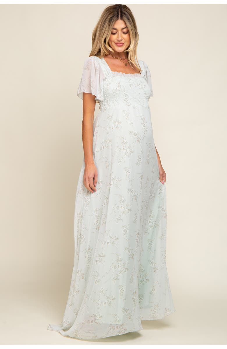 PinkBlush Floral Smocked Chiffon Maxi Dress, Alternate, color, Mint Green