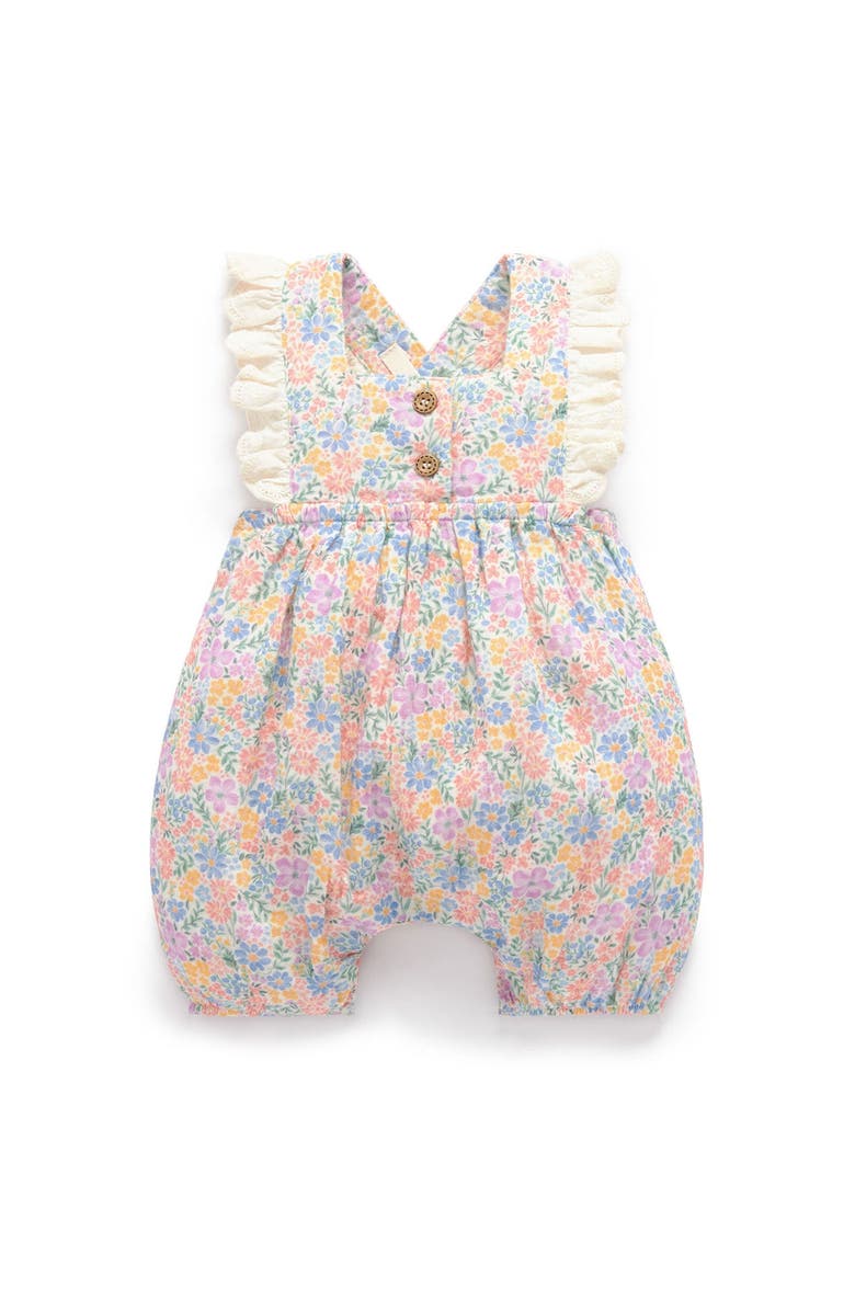 Purebaby Floral Frilly Romper, Main, color, Isabella Print