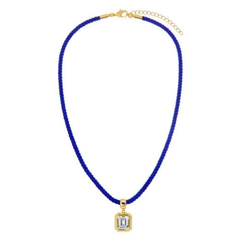 Colored CZ Emerald Bezel Pendant & Twisted Cotton Rope Necklace