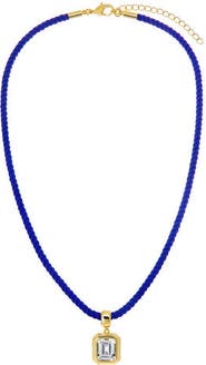 BY ADINA EDEN Colored CZ Emerald Bezel Pendant & Twisted Cotton Rope Necklace