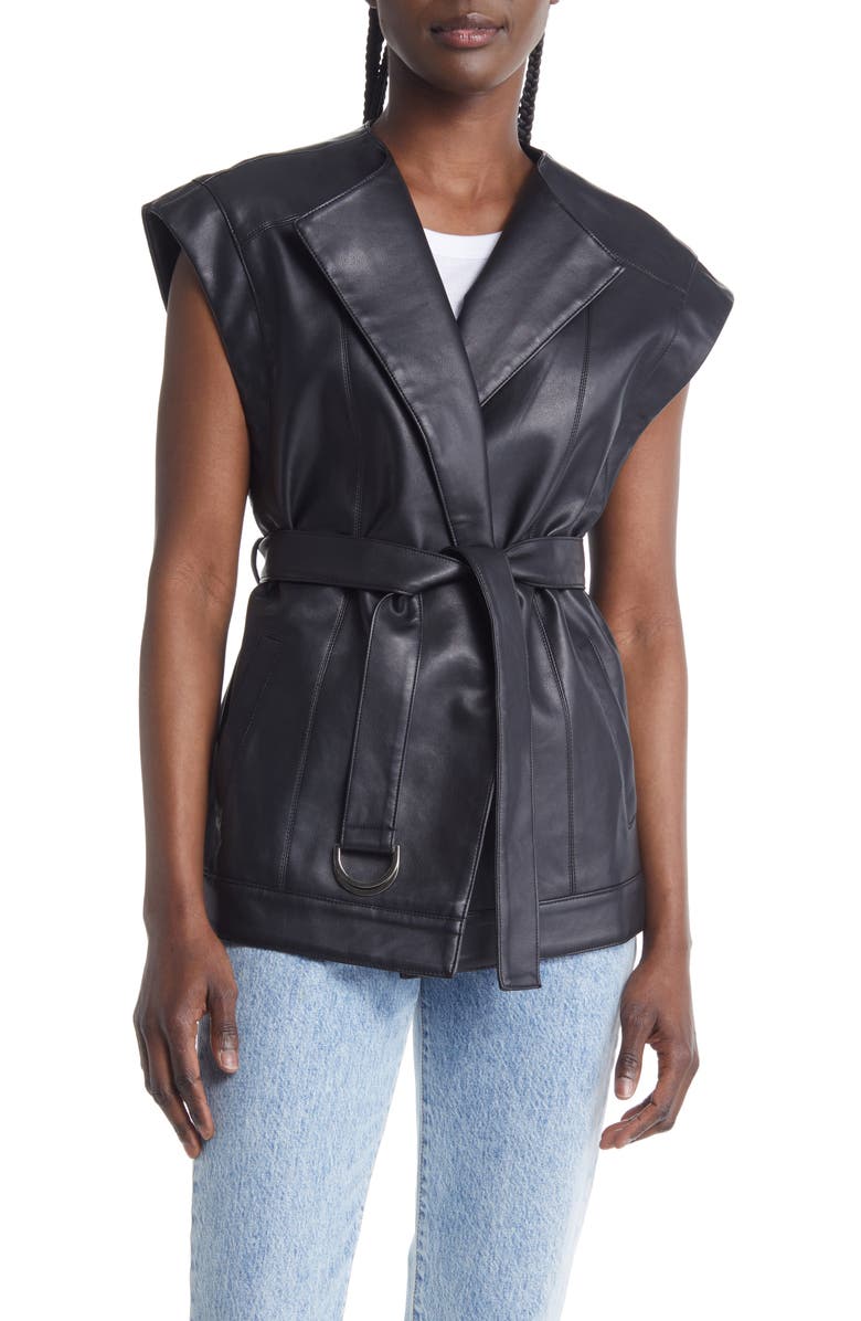 AZALEA WANG Faux Leather Belted Vest, Main, color, 