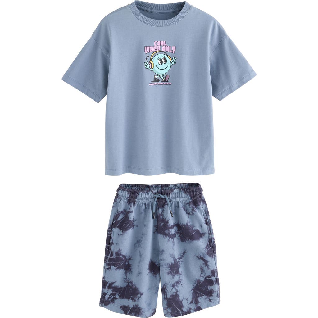 Next Kids' Vibes Cotton Graphic T-shirt & Tie Dye Shorts Set In Blue