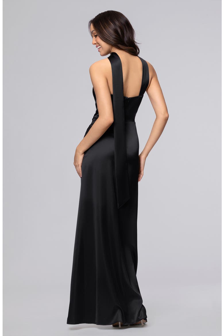 Scarf Detail Strapless Corset Gown, Alternate, color, BLACK
