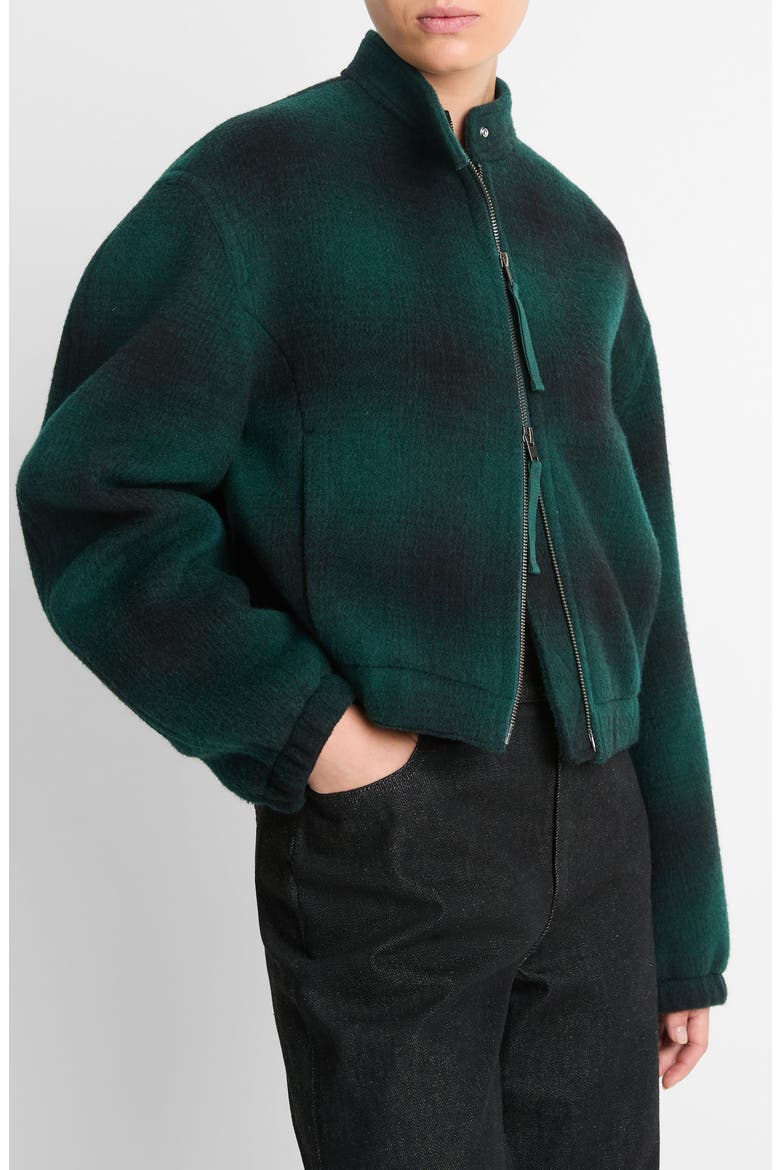 Shadow Plaid Wool Blend Bomber Jacket, Alternate, color, JUNIPER