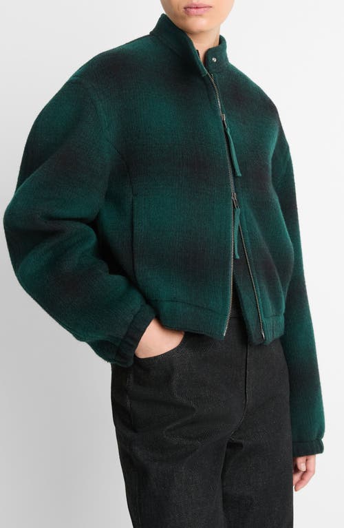 Vince Shadow Plaid Bomber Jacket In Juniper
