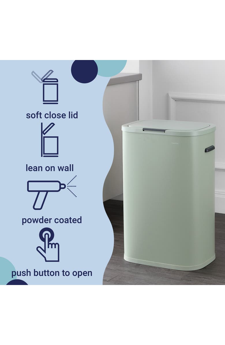 HAPPIMESS Tammi Kitchen 14.5-Gallon Slim Metal Push Button Trash Can, Alternate, color, Pistachio Gelato