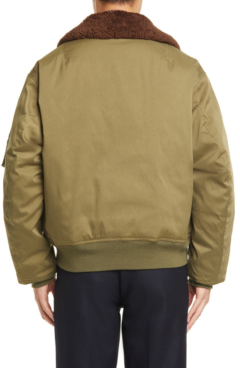 BEAMS Plus B-15 Down & Feather Fill Jacket with Genuine Shearling Collar, Alternate, color, 