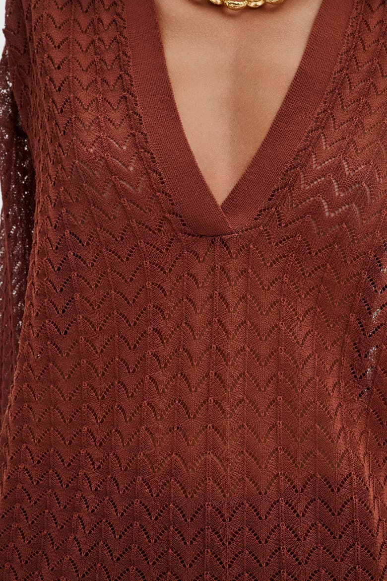 Imene Pointelle Knitted Collared Top, Alternate, color, Rust