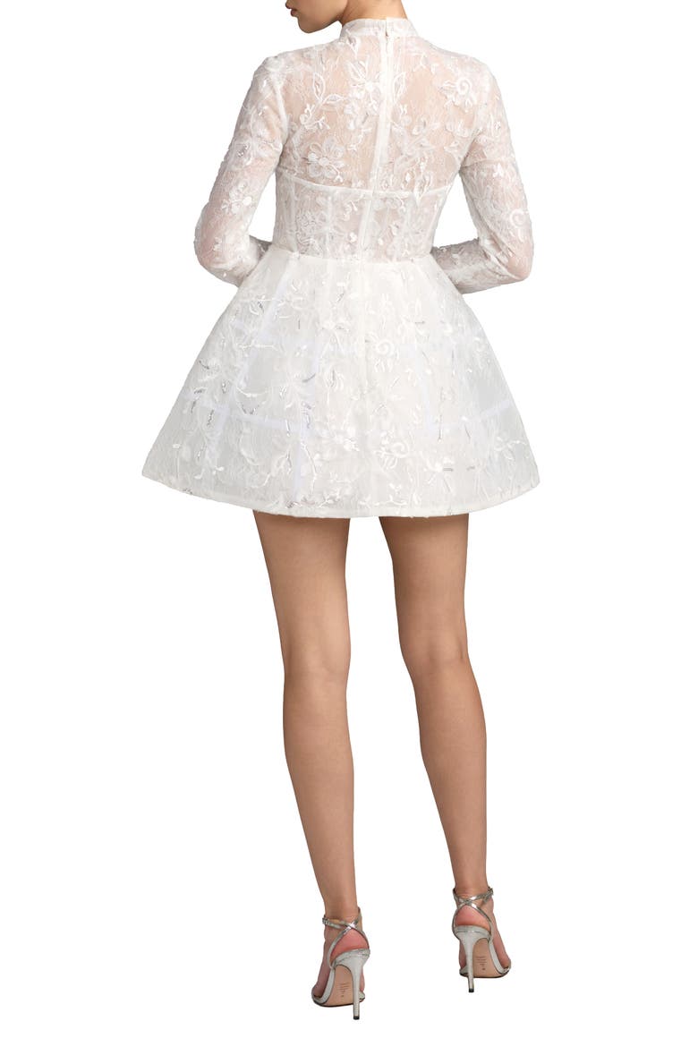 Lace Long Sleeve Mandarin Collar A Line Mini Dress, Alternate, color, Ivory