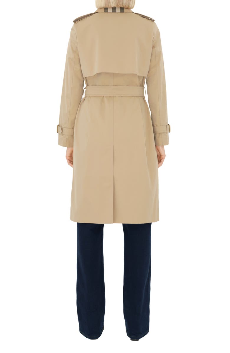 Burberry Sandridge Check Collar Cotton Gabardine Trench Coat, Alternate, color, Honey
