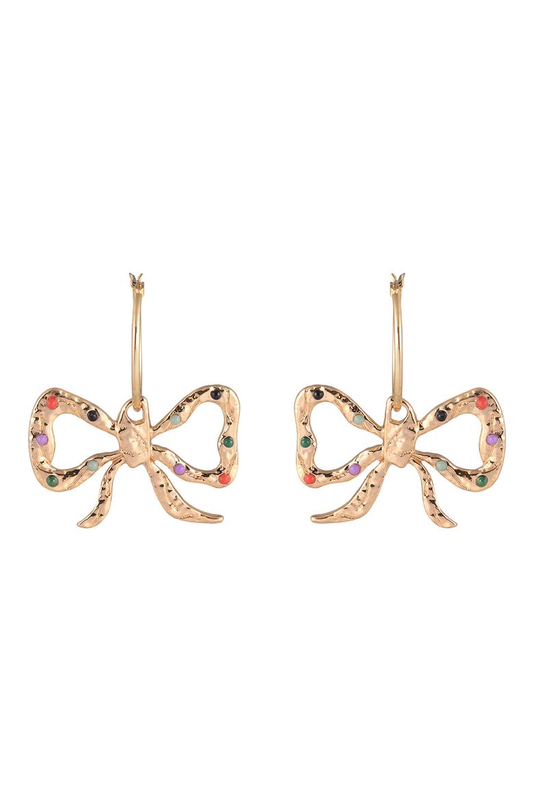 Multicolor Stone Bow Drop Earrings, Main, color, GOLD