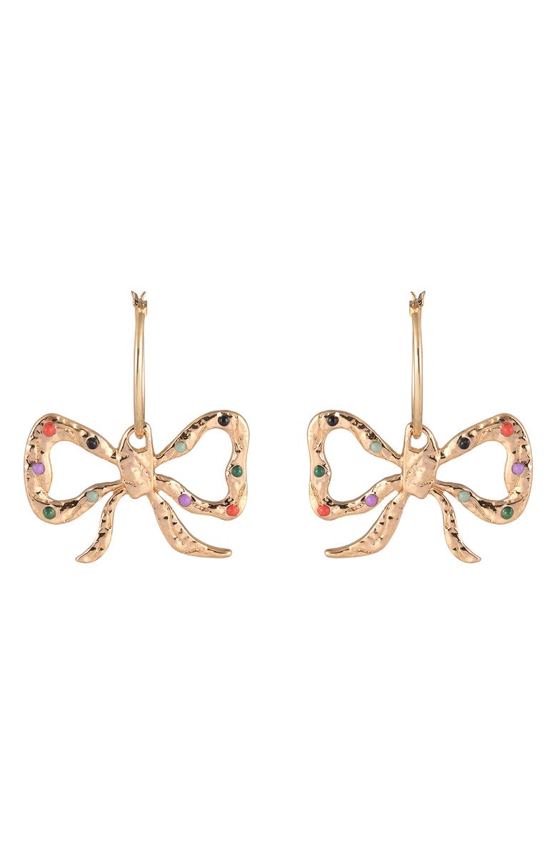Rachel Roy Multicolor Stone Bow Drop Earrings, Main, color, Gold