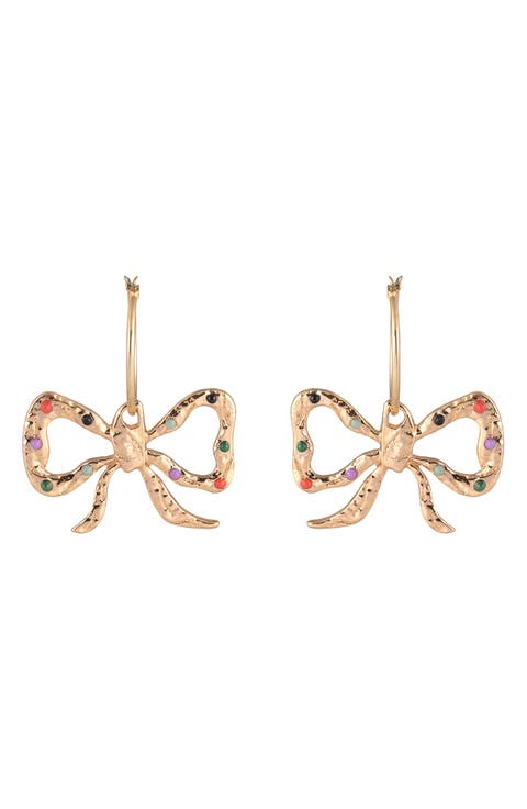 Multicolor Stone Bow Drop Earrings