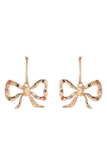 Rachel Roy Multicolor Stone Bow Drop Earrings In Gold