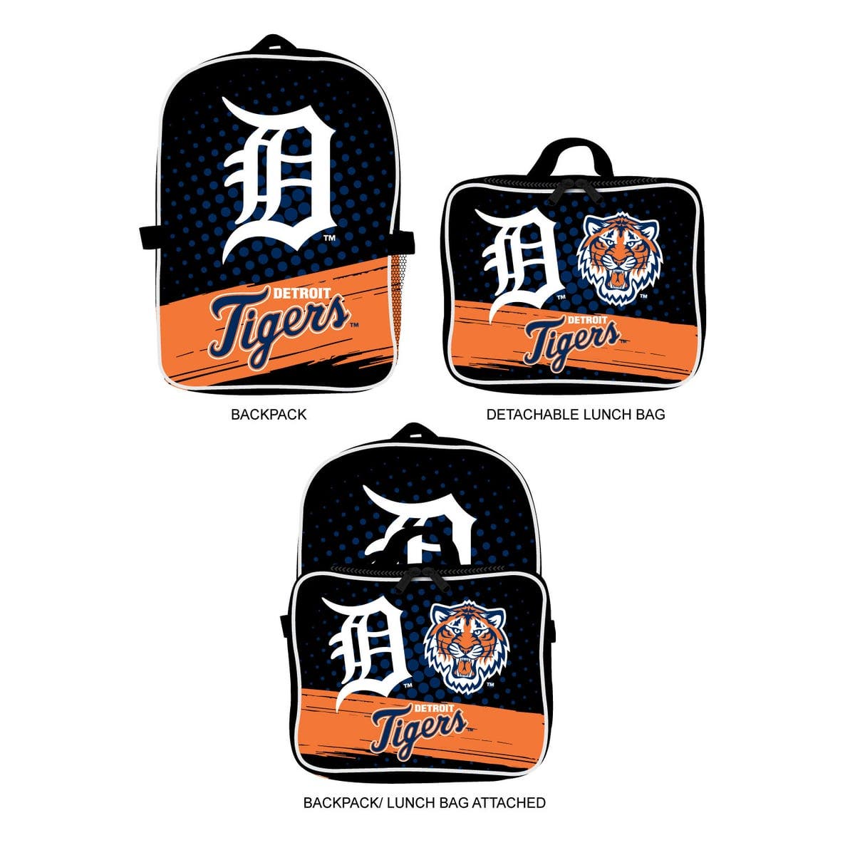 Detroit Tigers Backpack & Lunch Box 2-Piece Set, Main, color, Black