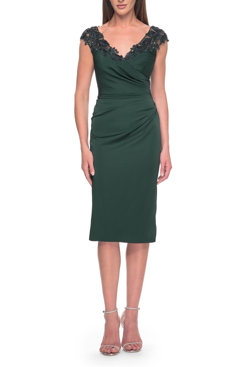 Short Satin Evening Dress with Beaded Details, Main, color, Emerald