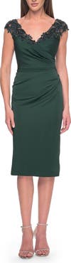 La Femme Short Satin Evening Dress with Beaded Details