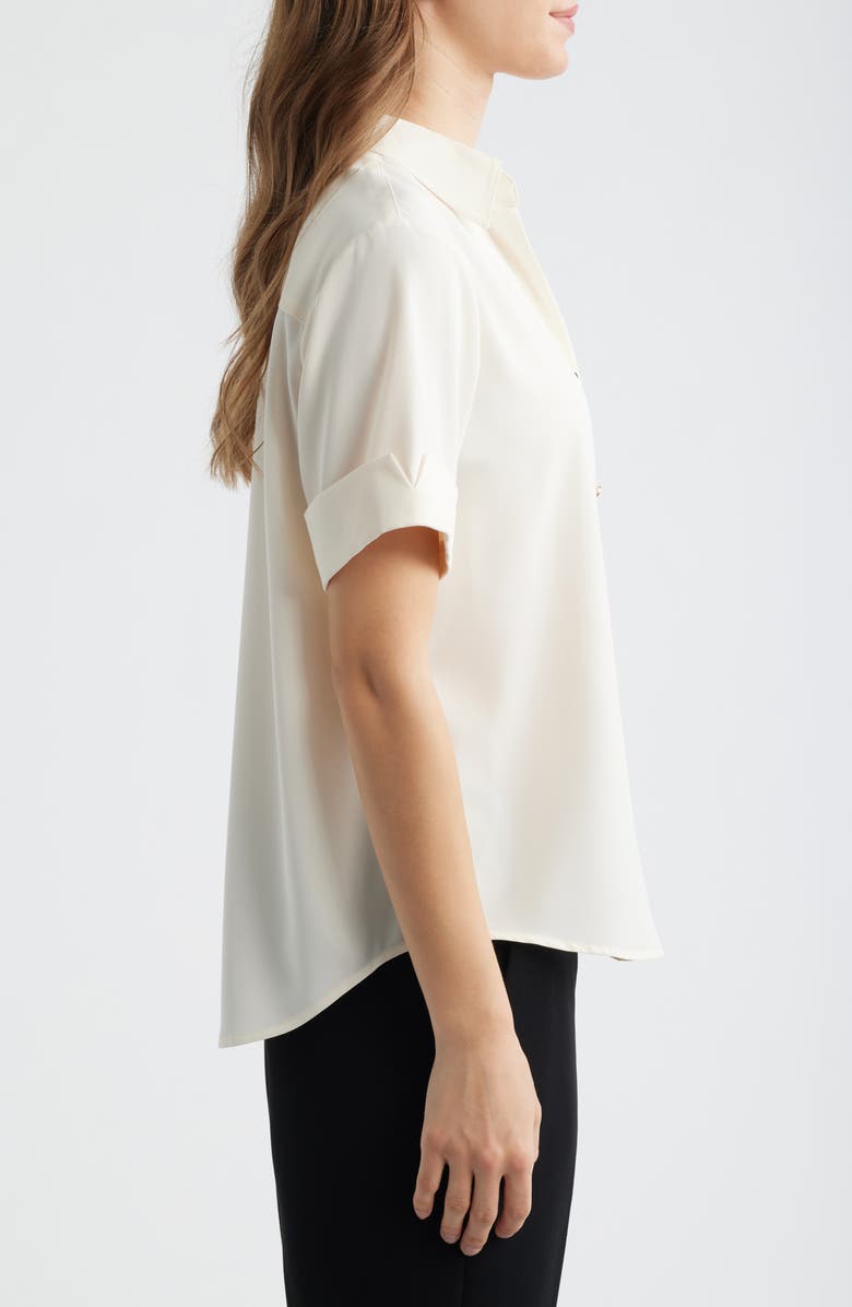 AK ANNE KLEIN Short Sleeve Button-Up Shirt, Alternate, color, White Dove