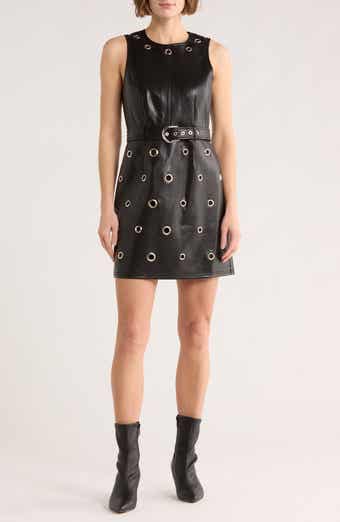 Cinq à Sept Harriet Grommet Belted Faux Leather Dress