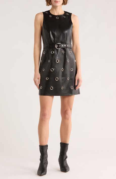 Cinq à Sept Harriet Grommet Belted Faux Leather Dress