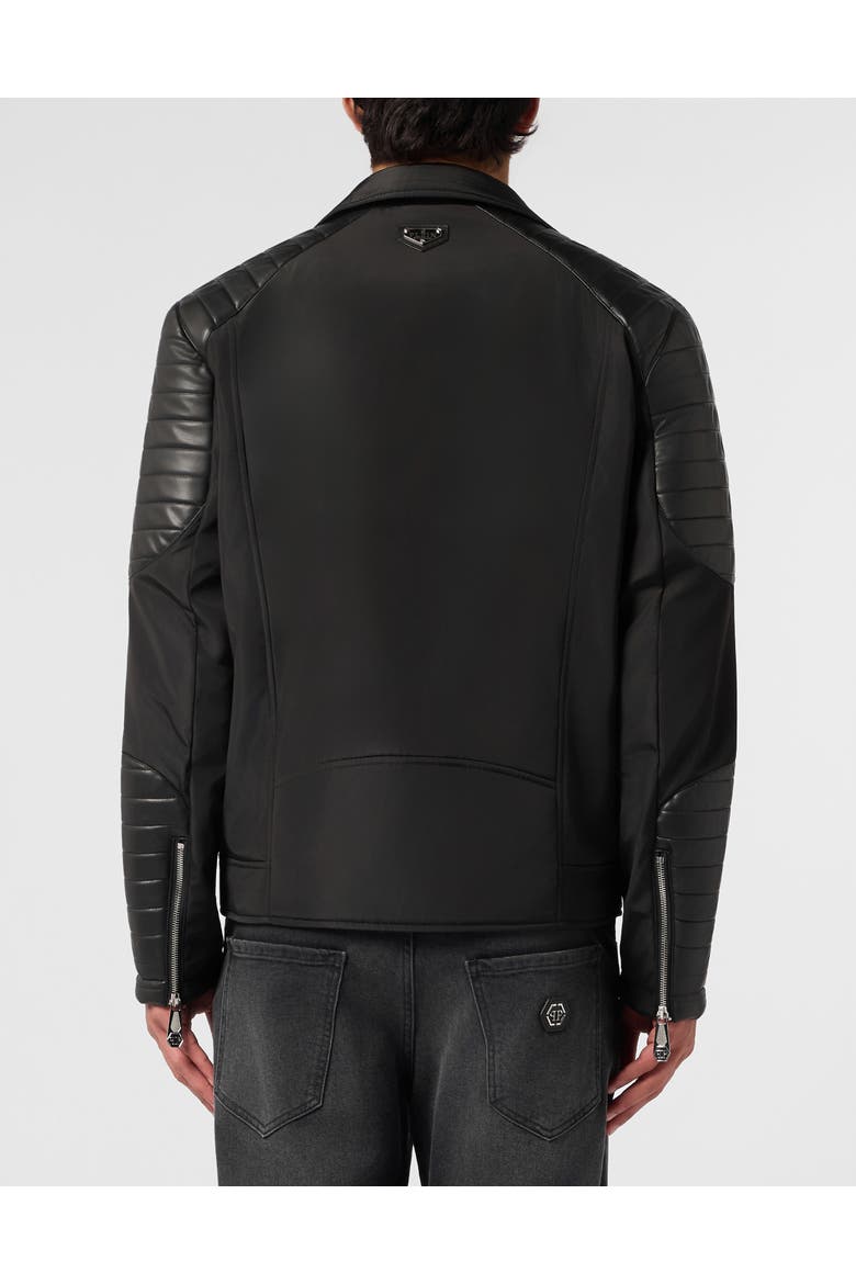 Nylon Biker Jacket Eco Leather Inserts Men, Alternate, color, black