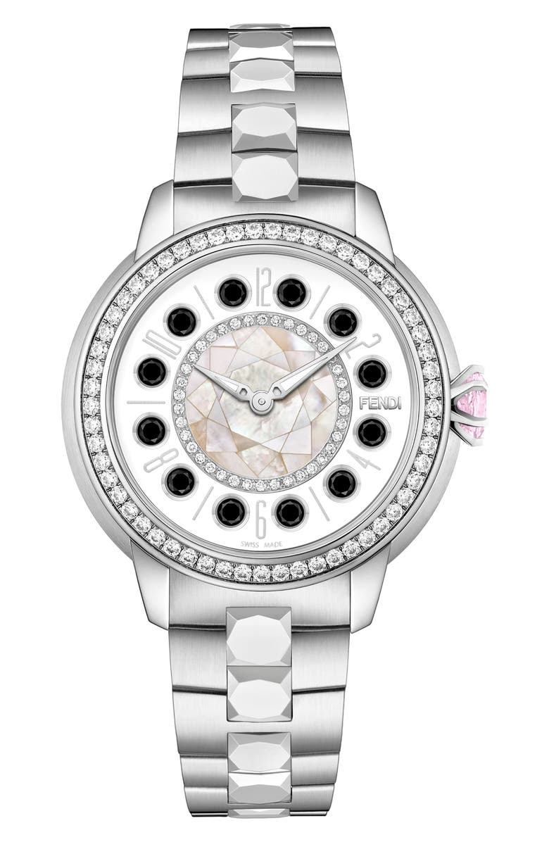 Fendi Ishine Diamond Bezel Rotating Bracelet Watch, 33mm, Alternate, color, 