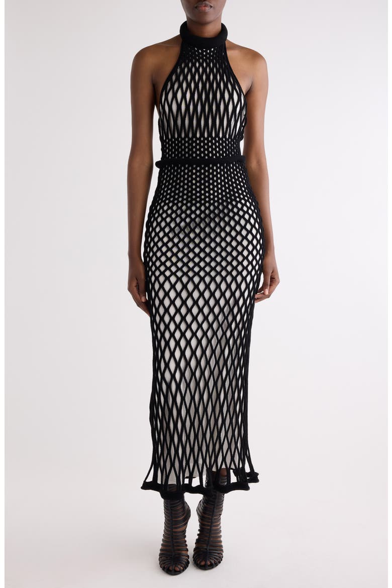 Mesh Halter Neck Dress, Main, color, BLACK/ IVORY
