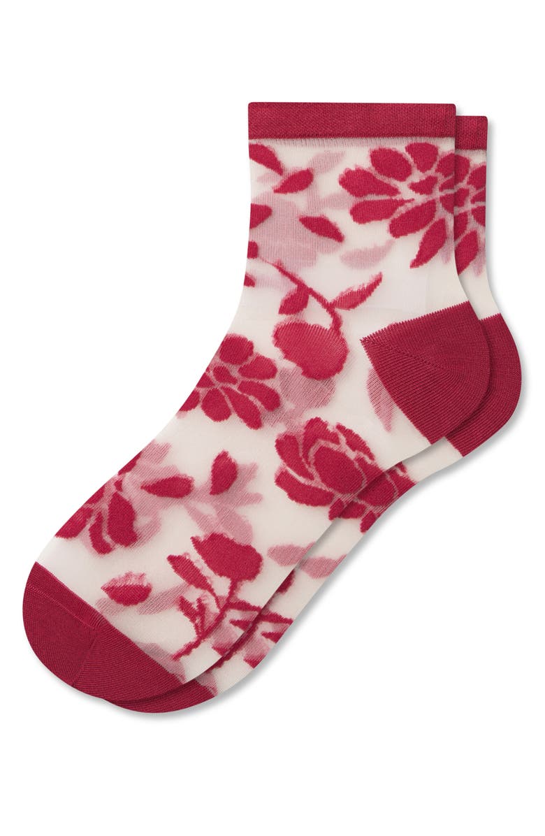 Bombas Floral Sheer Quarter Socks, Alternate, color, Pomegranate