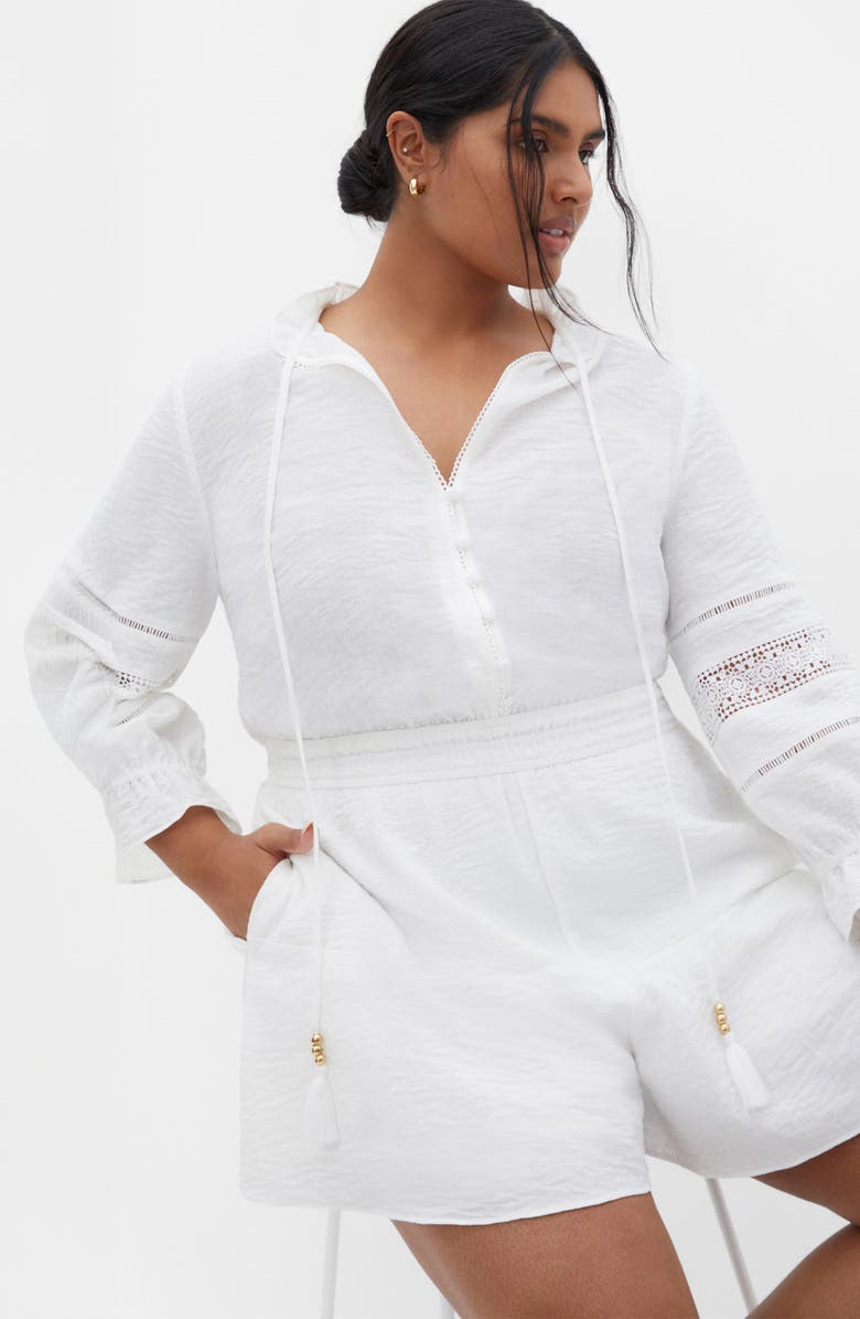 City Chic Long Sleeve Woven Romper, Alternate, color, Ivory