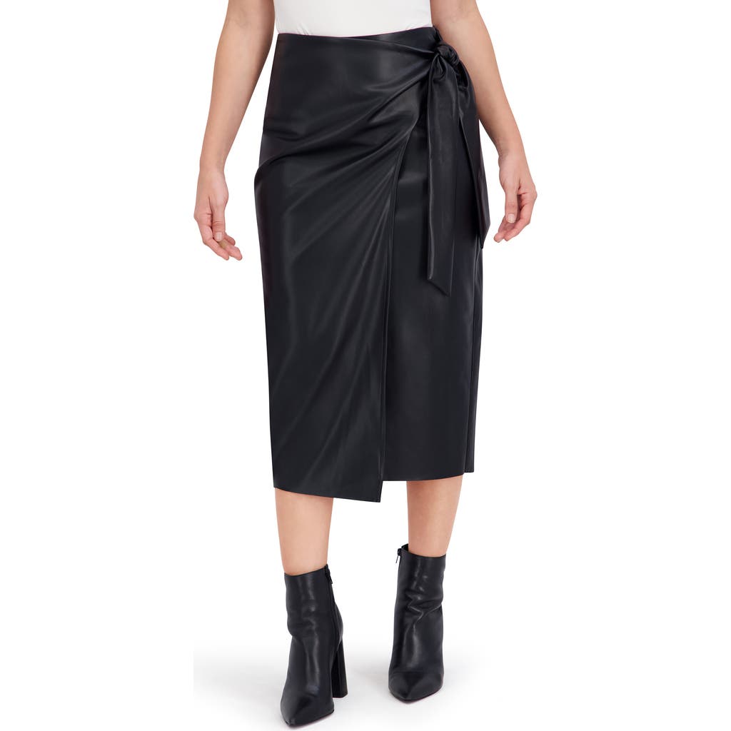 Ookie & Lala Supersoft Side Tie Faux Leather Midi Skirt In Black