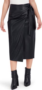 Ookie & Lala Supersoft Side Tie Faux Leather Midi Skirt