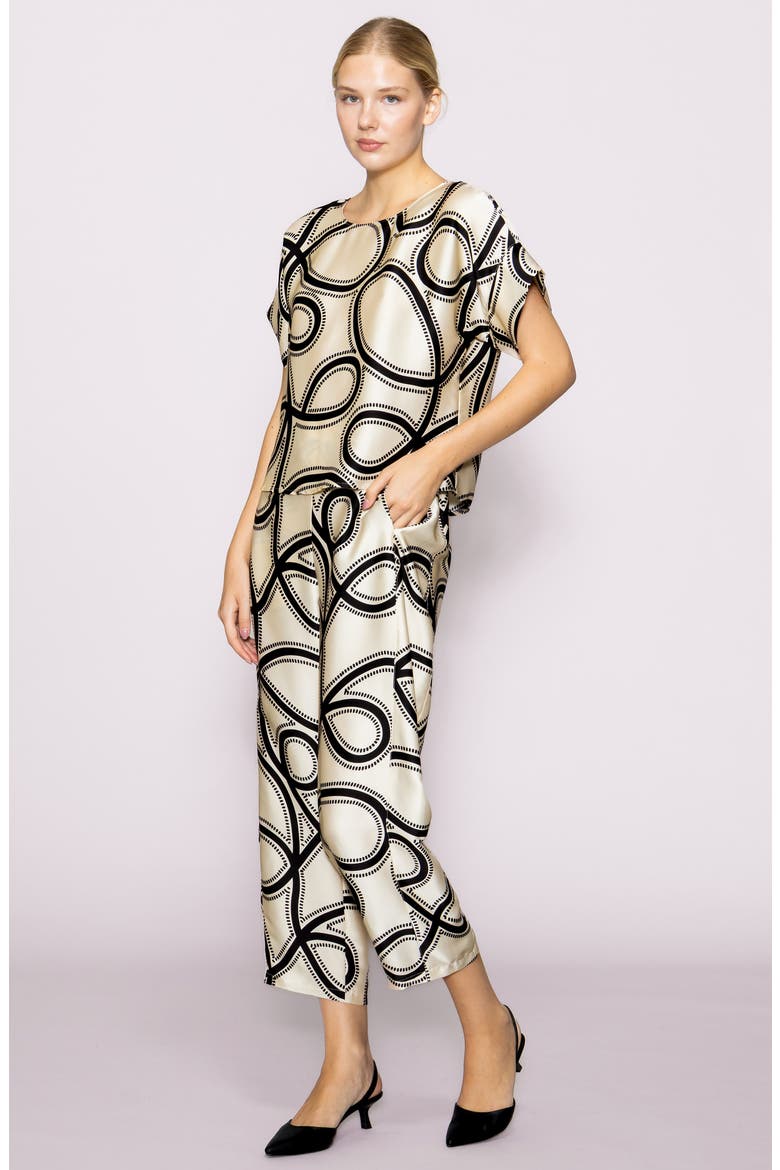 Printed Ankle Barrel Leg Pants, Alternate, color, IVORY BLACK