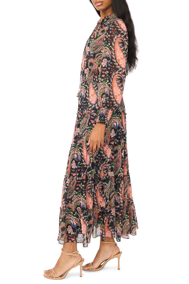 Long Sleeve Tiered Maxi Dress, Alternate, color, PINK MULTI